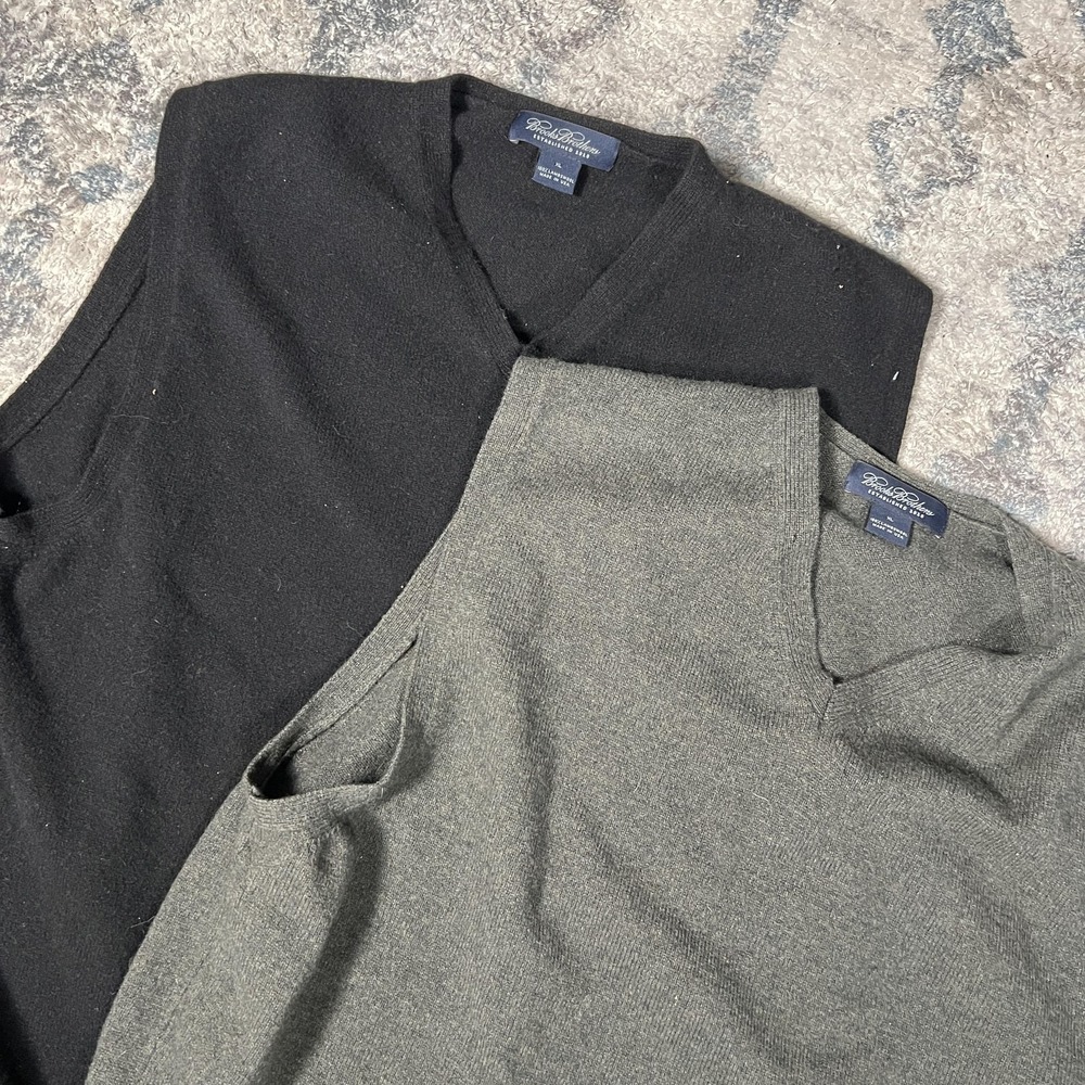 Brooks Brothers Sweater Vest Lot‎ 2 Mens XL Black Gray Lambswool Made USA